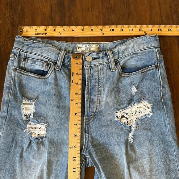 FREE PEOPLE Ella Jeans Blue Denim Distressed Button Fly Cropped - Picture 12 of 14
